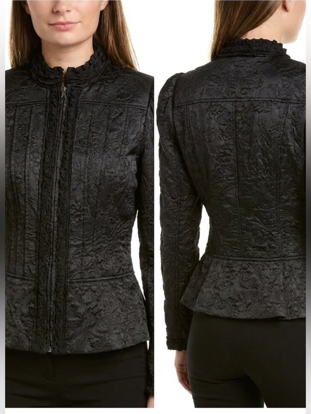 Nygård Collection Black Quilted Jacquard Zip Front Jacket Size 8